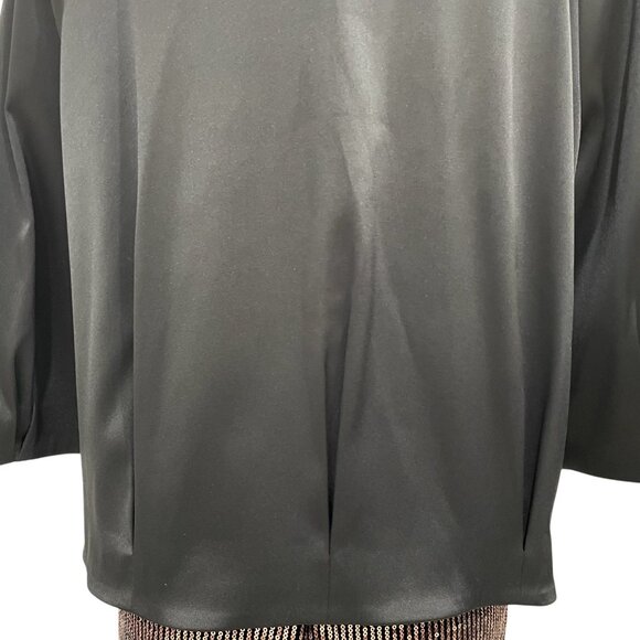 Apostrophe Petite Black Satin Button Front Blouse XLP Elegant Retro Silky Office - Picture 6 of 11